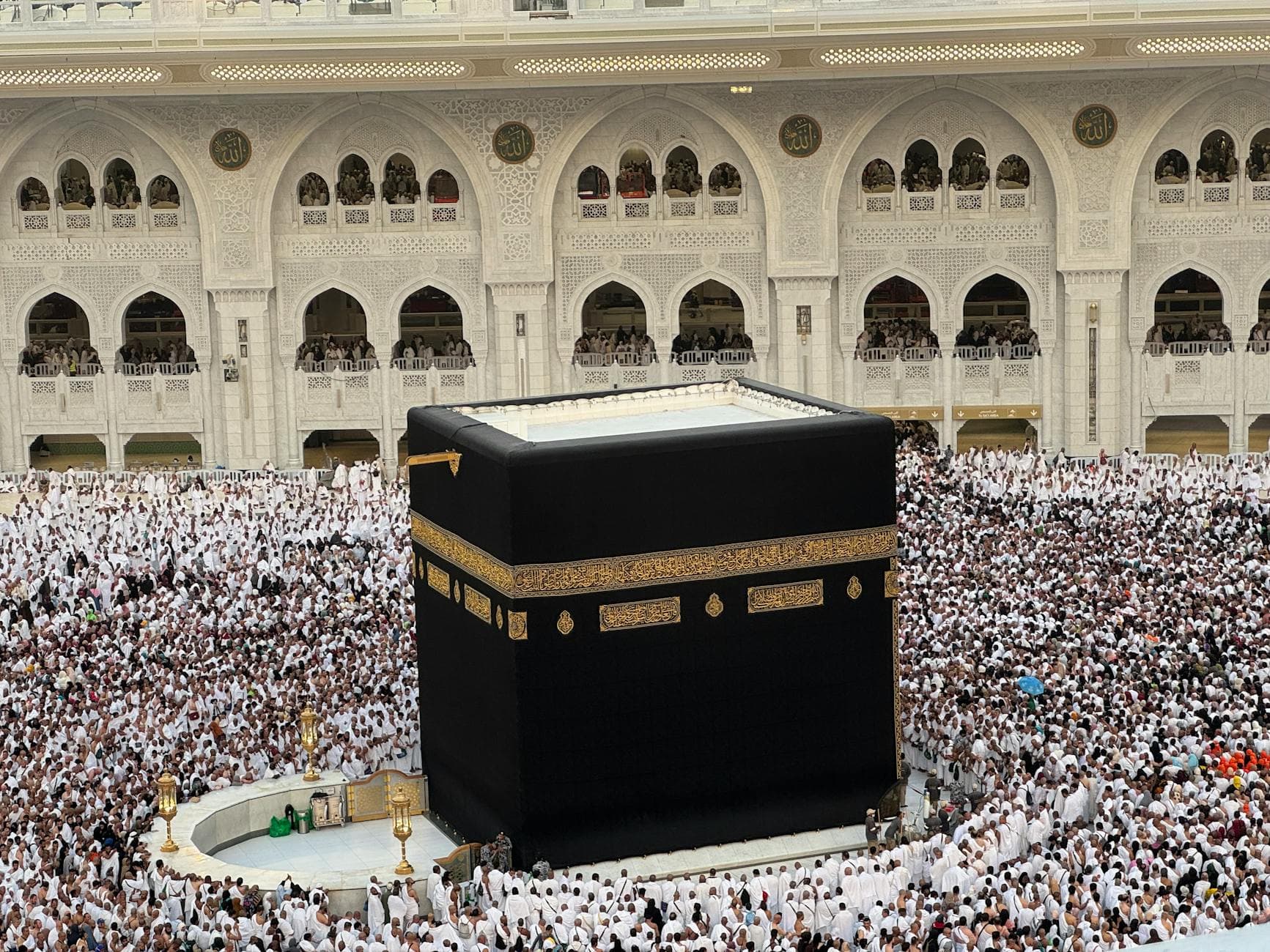 Thousands of pilgrims in Mecca surround the Kaaba during Hajj, symbolizing unity in Islam.